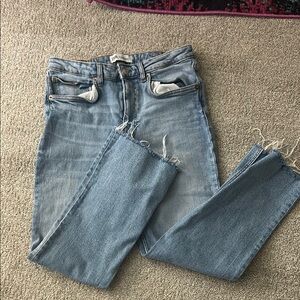Zara Blue Ankle Cropped Jeans with Distressed Hem